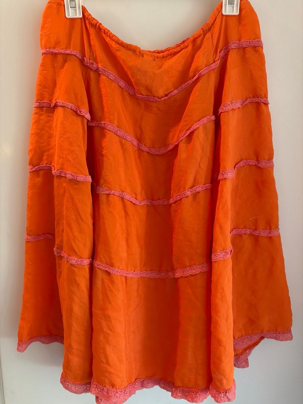 Orange Tiered Midi Skirt with Pink Trim - Picture 2 of 5